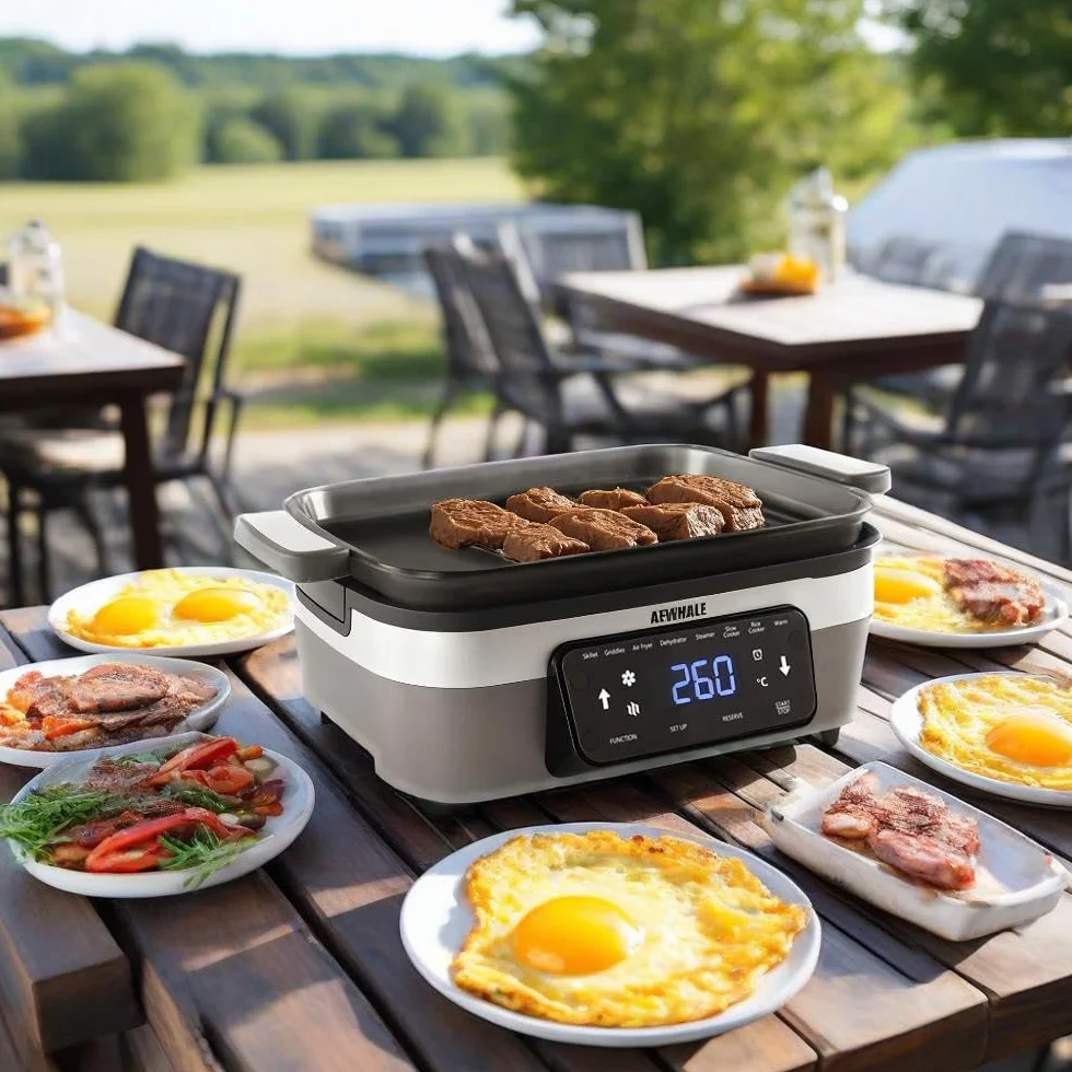 Olla Multifunción 8 en 1 4.25 L AEWHALE Cocción Lenta Vaporera Arrocera Sartén Mantener Calor Gris