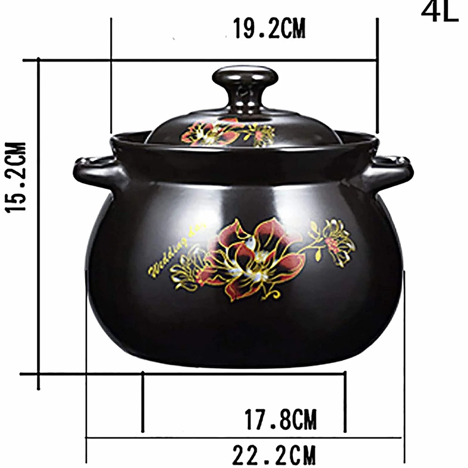 Plato De Cazuela Con Tapa, Pote De Cazuela De Cerámica, Pote De Stock, Cazuela, Olla De Barro Para Cocinar, Caja Fuerte, Olla De Piedra Hecha De Arcilla Natural, Artesanías Tradicionales,Negro,4L