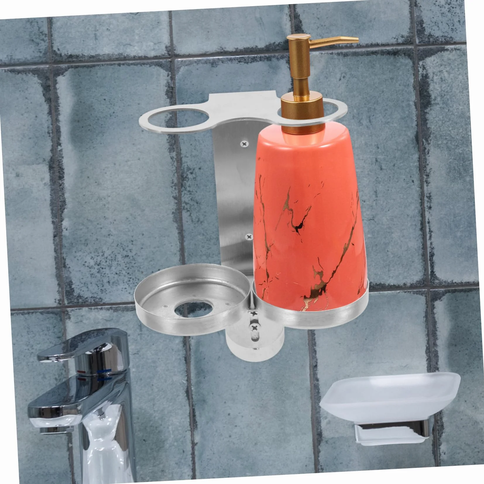 Cabilock Soporte de Pared Acabado Fino y Fácil Mantenimiento y Botellas de 6cm en Acero Inoxidable Plata para Dispensador de Jabón de Manos y Champú Adecuado para Ducha