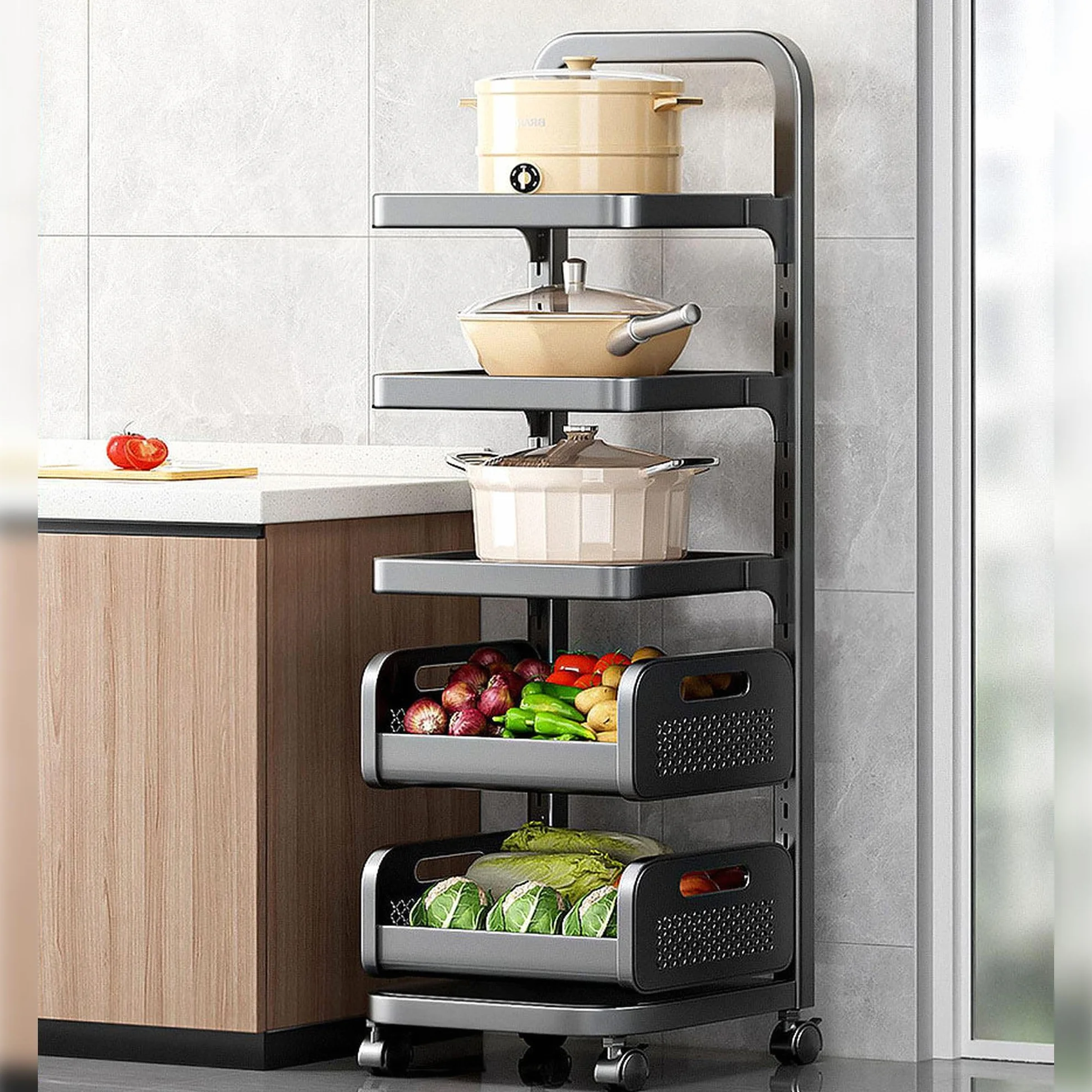 JOYBOS - Carrito de Almacenamiento Ajustable y con Ruedas 5 estantes