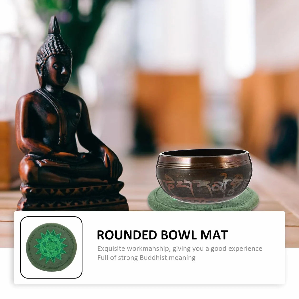 BESTonZON Almohadilla de meditación para cuenco tibetano, base redondeada, bordado, yoga, verde