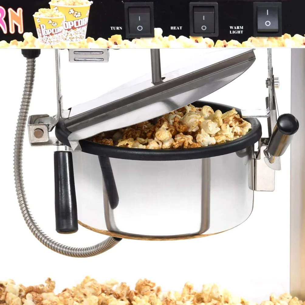 Palomitas de maíz con olla de teflón de 1400 W, 2,7 L de capacidad, caldera de acero inoxidable con agitador, interior iluminado para cine en casa, fiestas y cumpleaños infantiles
