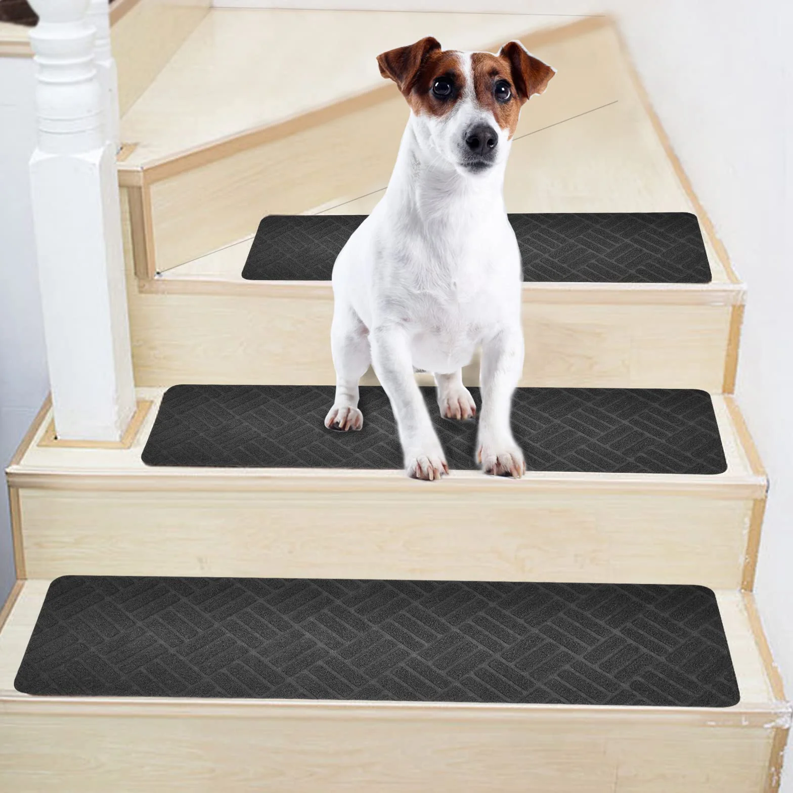 Weigudoc 15 Piezas Alfombrillas Antideslizantes de Escalera para Peldaños, Autoadhesiva Alfombra para Escaleras 76x20 cm, Peldaños de Escalera para Niños Ancianos y Mascotas, Gris (Estilo 2)