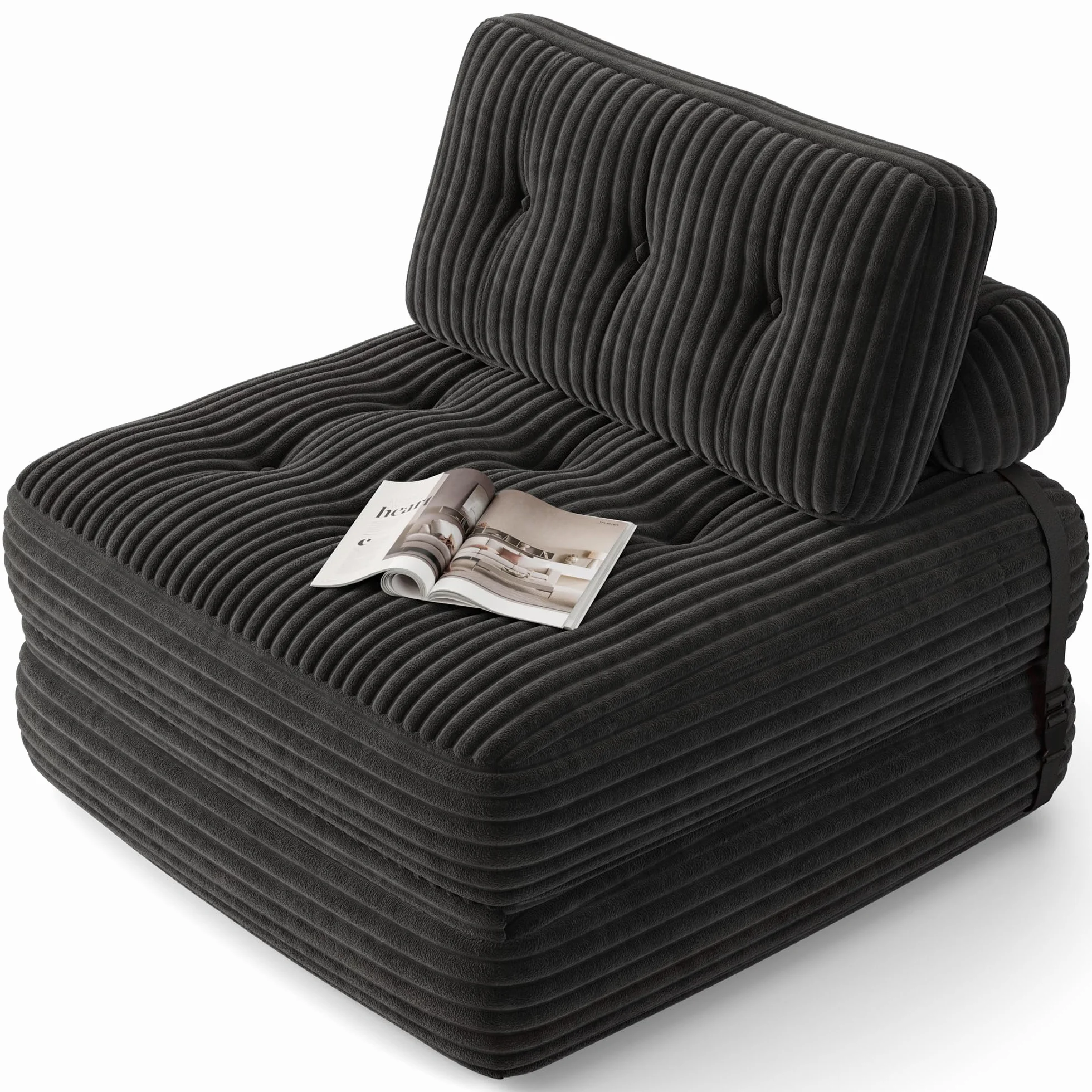 Xbro Sofá Cama Plegable con Respaldo Reclinable, Sillón Convertible en Cama 2 en 1 Portátil para Espacios Pequeños, Tela de Pana con Relleno de Espuma, 170 x 85 cm Desplegado (Negro)