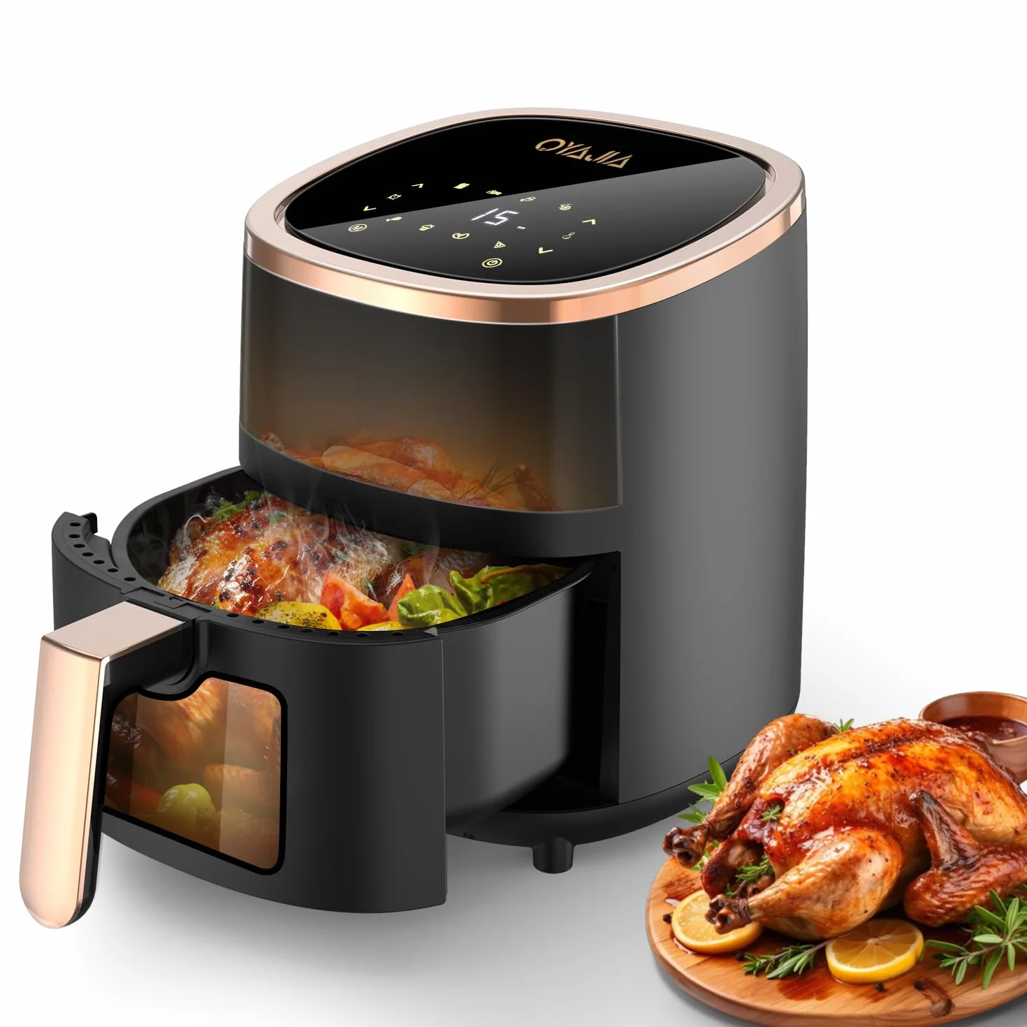Freidora de aire caliente, 6 litros, airfryer con 8 programas, tecnología Rapid Air, pantalla táctil, ventana de visualización, apta para lavavajillas, freidora sin aceite, parrilla digital, horneado