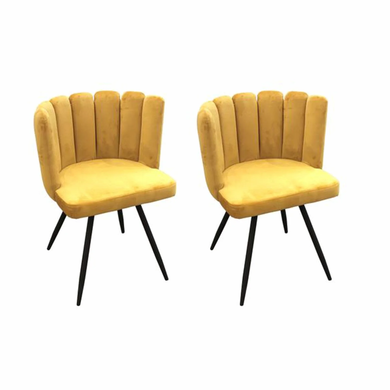 HOME DECO FACTORY - HD6520 Lote de 2 Sillas de Terciopelo Amarillo Capitoneado, Patas de Metal, Mobiliario Elegante para Salón, Comedor, Entrada, Dormitorio - 79 x 59,5 x 47,5 cm