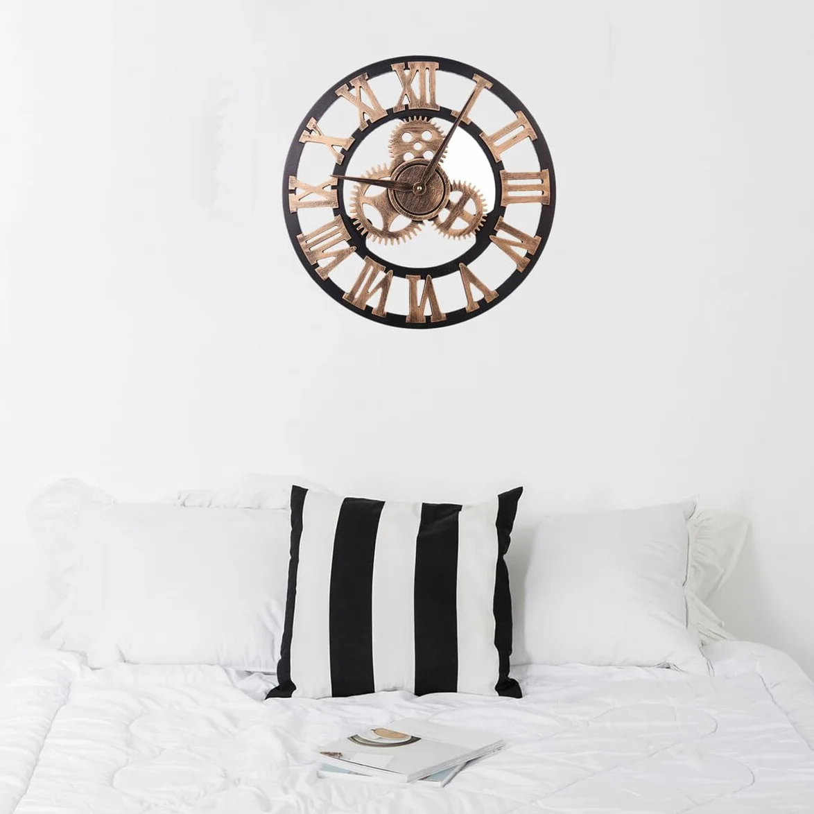 DOITOOL Reloj de Pared Vintage de Madera Engranaje 3D, 40 Cm | Números Romanos Retro, Movimiento de Cuarzo Ultra Silencioso, Estilo Industrial para Hogar y Oficina
