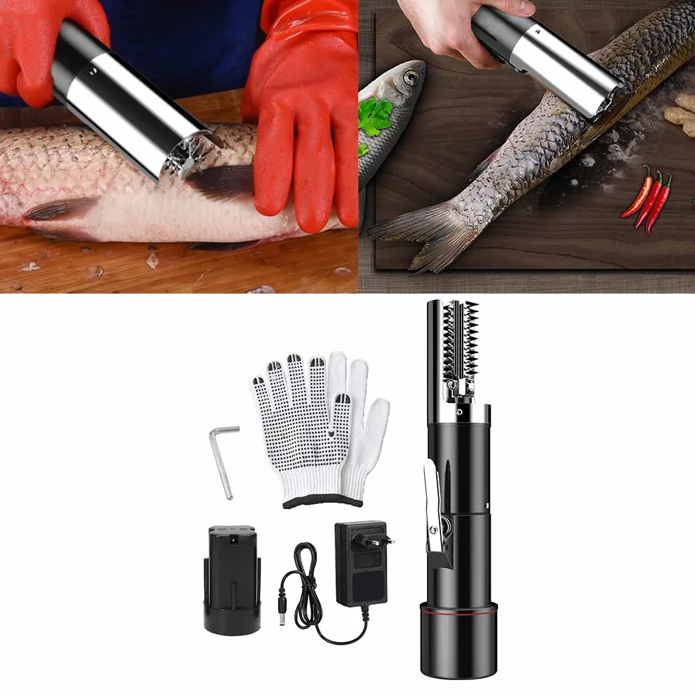 Desincrustador de Pescado eléctrico, 125W Removedor de Escamas de Pescado Batería Limpiador de Escamas de Pescado 7500r/min Descalcificador para Pescado Coche Recargable Removedor