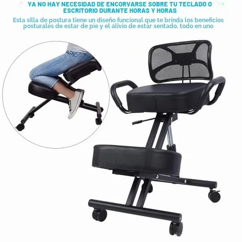 Silla de Rodillas, Silla de Rodillas Ergonómica, Silla de Escritorio Ajustable para Mejorar la Postura con Ruedas Y Respaldo, Silla de Postura Ergonómica para el Hogar, Oficina, Escritorio, Sala de Re