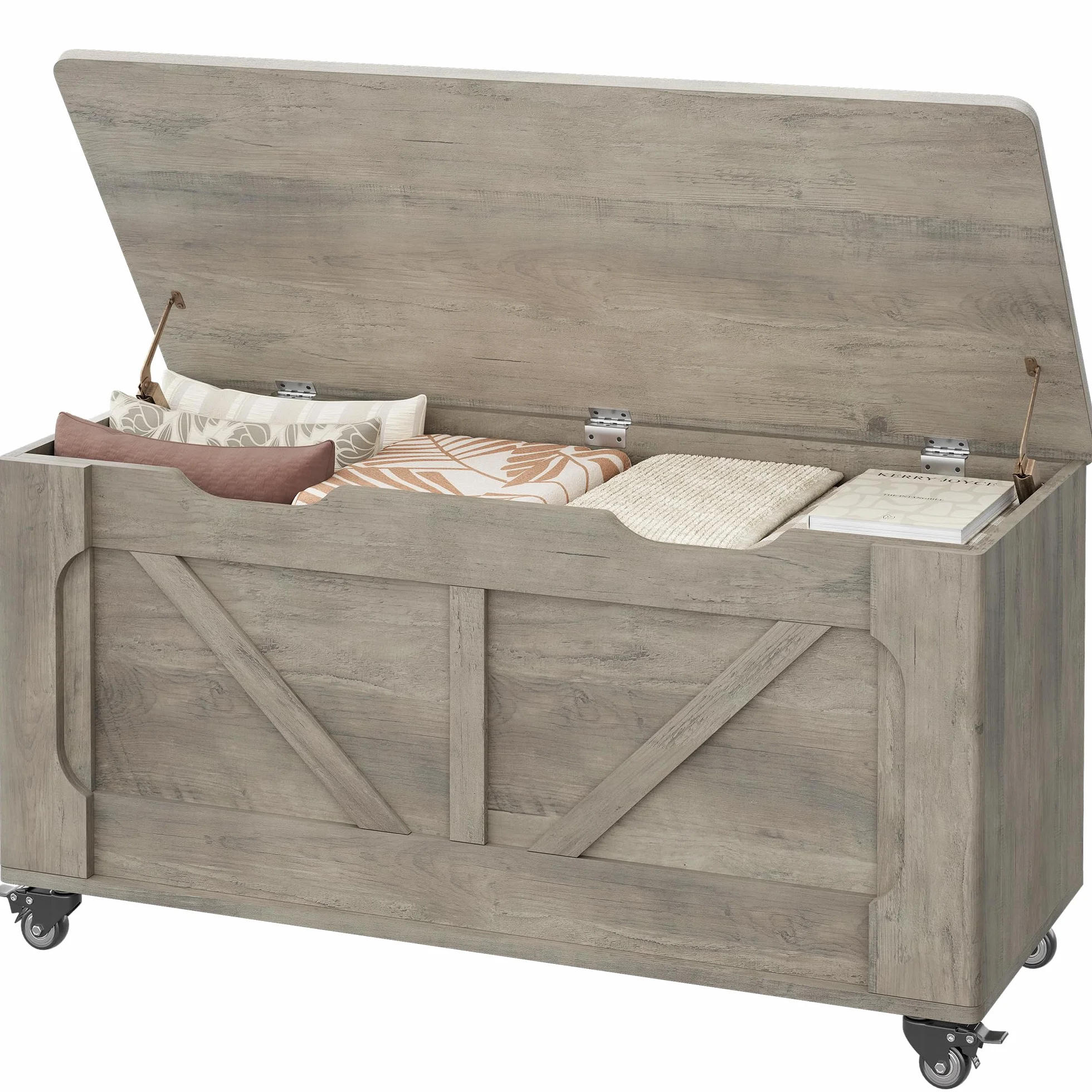 Garvee Baúl de Almacenaje con Banco de Madera, Organizador Multifuncional para Salón, Dormitorio y Pasillo, 100×40×53 cm, Color Gris