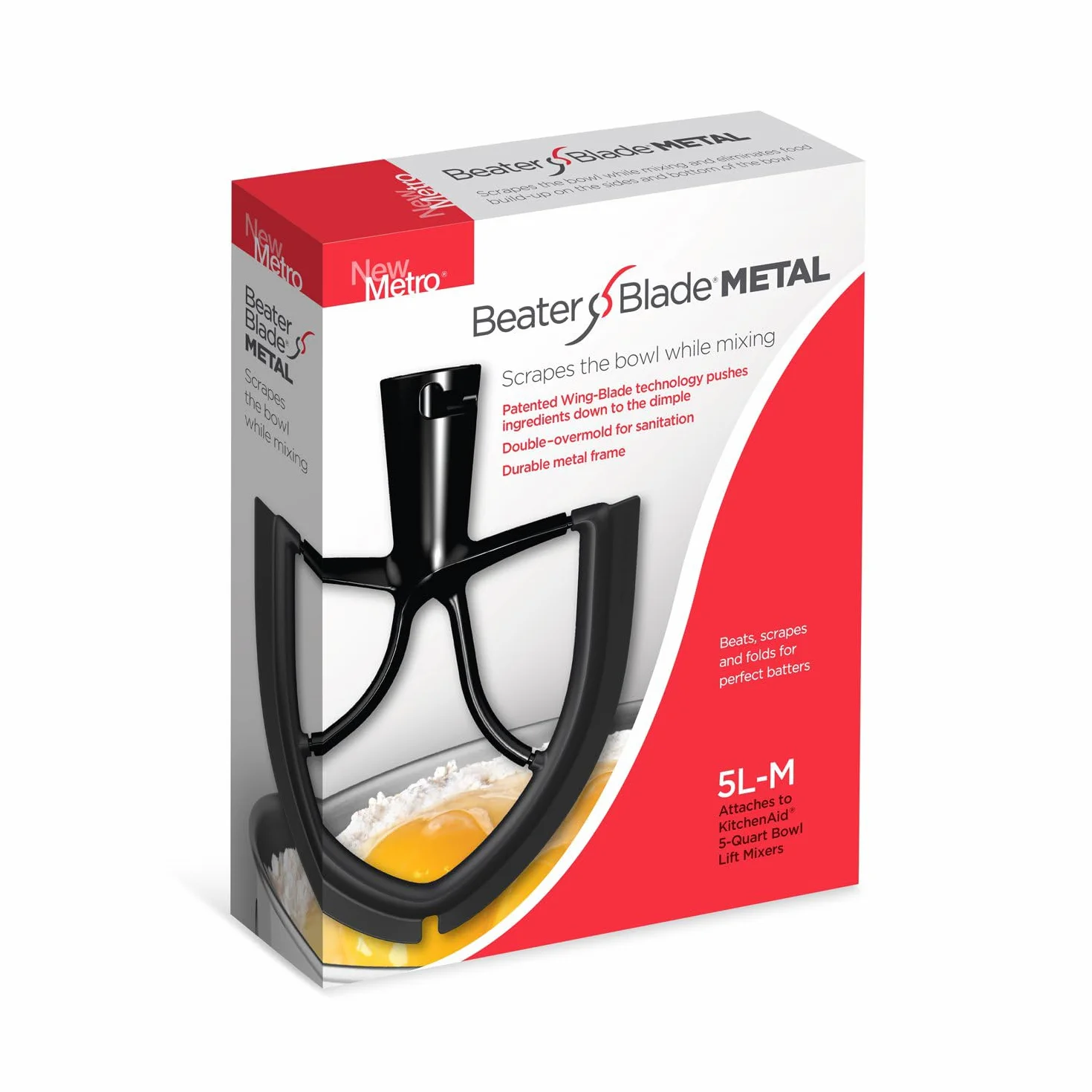 New Metro Design Hoja batidora 5L-M METAL, compatible con KitchenAid 5Qt Bowl Lift, color negro