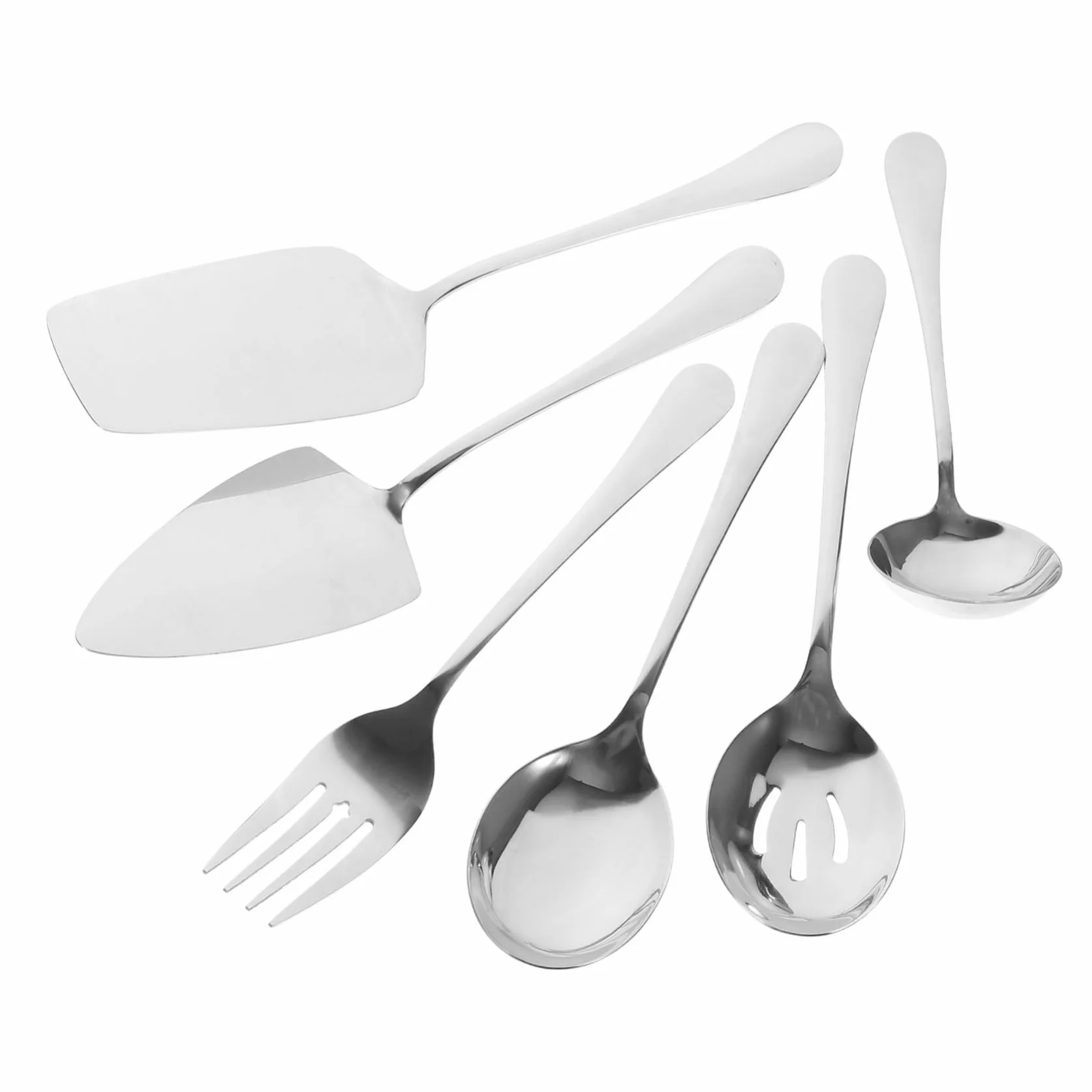 SHINEOFI 6 piezas Cubiertos de Acero Inoxidable Cubiertos Portátiles para Servir Buffet Utensilios para Fiestas y Hogar Incluye Tenedor Cuchara y Cucharón Fáciles de Limpiar y para Uso