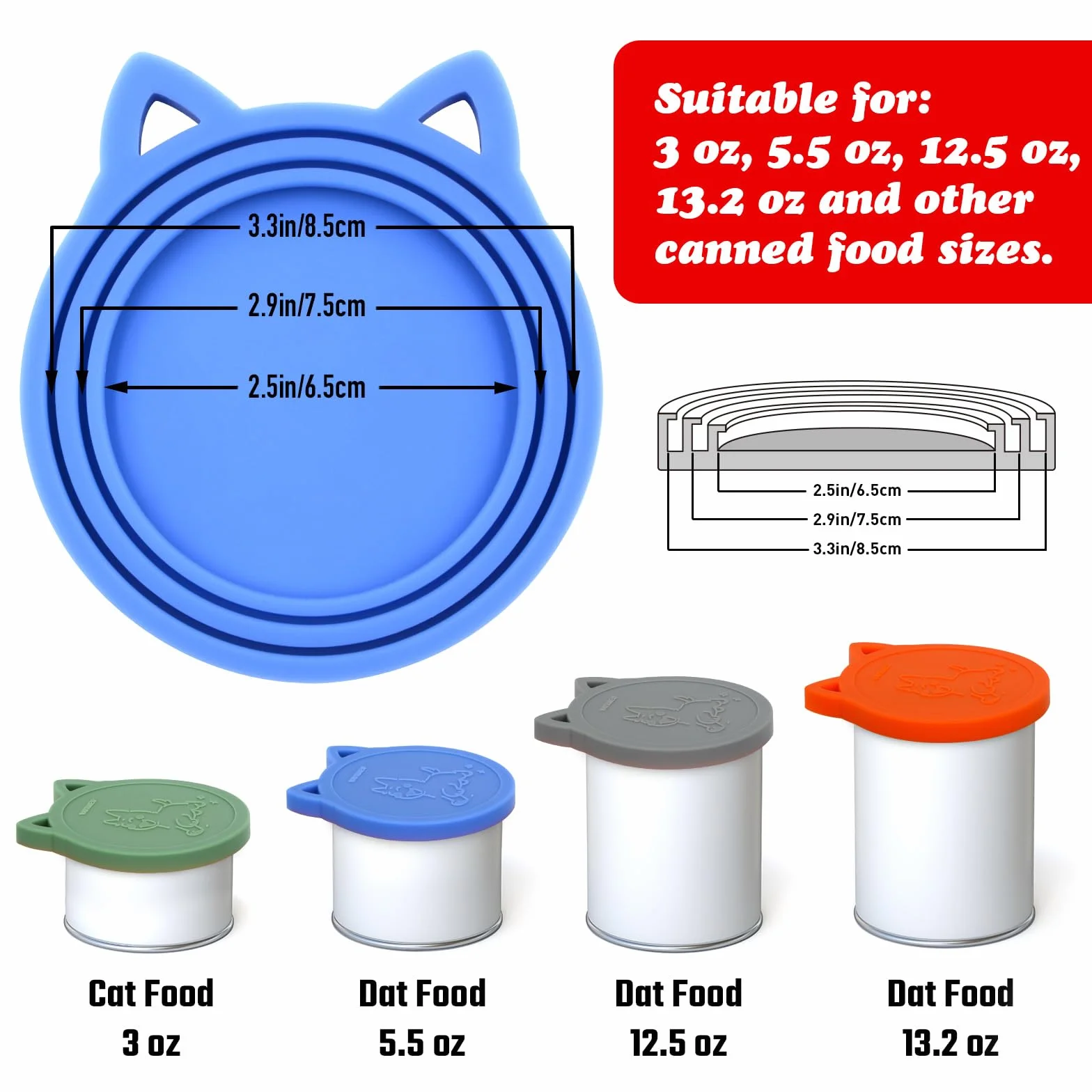 Paquete de 4 tapas de silicona para latas de comida para mascotas, sin BPA, se adapta a la mayoría de latas de comida de tamaño estándar