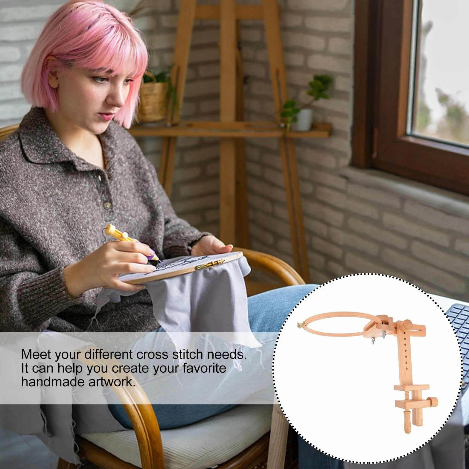 ADOCARN Soporte de Bordado y Montaje Simple de Madera Rotación 360 Grados para Bastidores de Bordar en Proyectos DIY y Manualidades