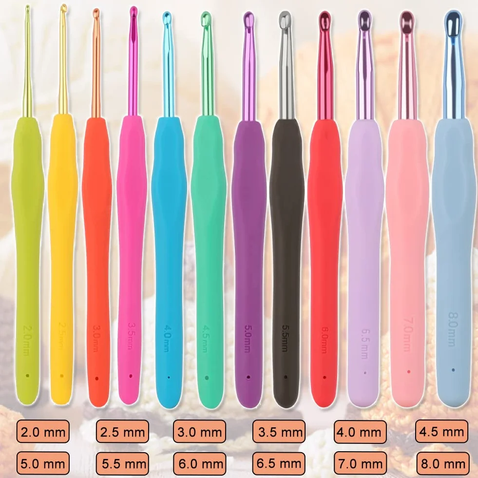 QLRFFLJOY Juego de 39 agujas de ganchillo con estuche, herramienta de tejido de hilo de bricolaje, kit de iniciación de ganchillo para principiantes, incluye agujas de ganchillo coloridas, una bola de