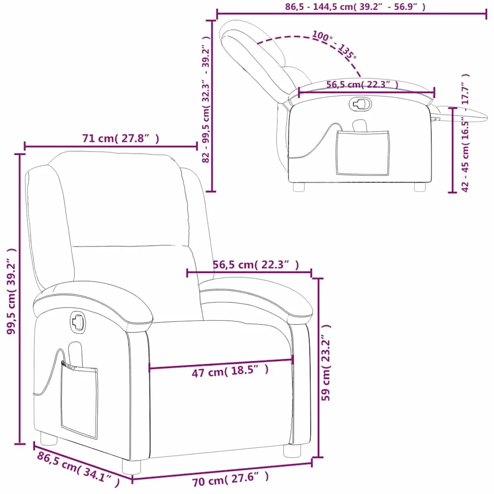 vidaXL Sillón Reclinable de Masaje, Silla con Respaldo Reposabrazos, Sillón de Televisión Relax Descanso, Asiento para Salón Hogar, Tela Negro