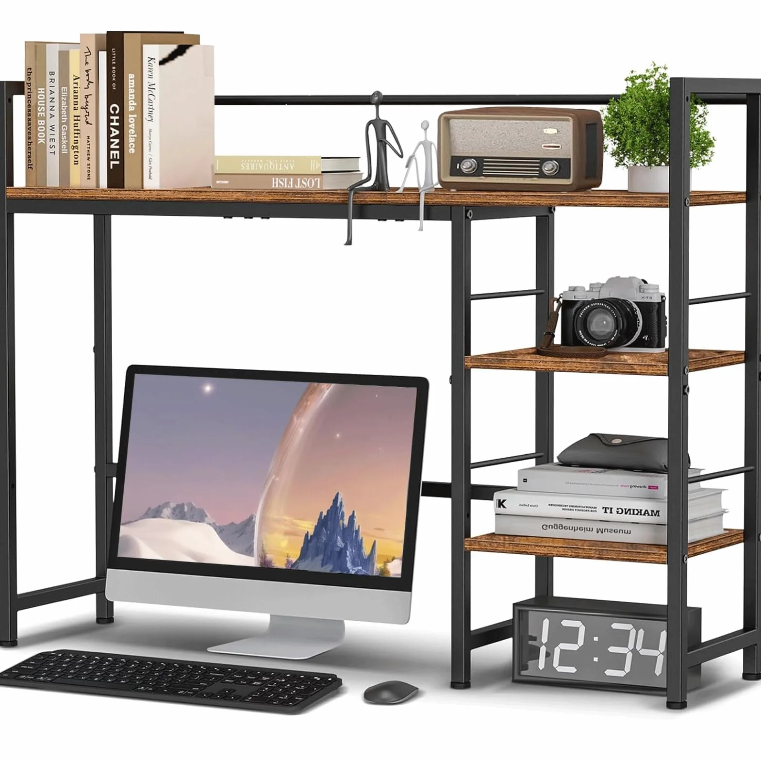 HavenlyYouth Estante de escritorio de 38.5 pulgadas para monitor de computadora, estante de almacenamiento de escritorio ajustable solamente, estante organizador de escritorio de 3 niveles para