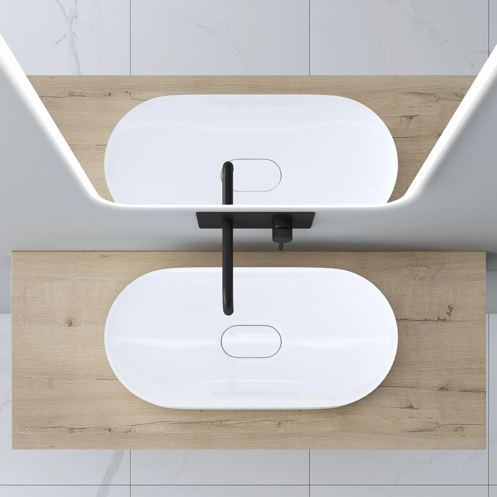 Mai & Mai Encimera de Madera Maciza para Lavabo 100x50 cm – Roble Claro, con Soporte de Acero Inoxidable, Estante de Pared para Baño, Platte04