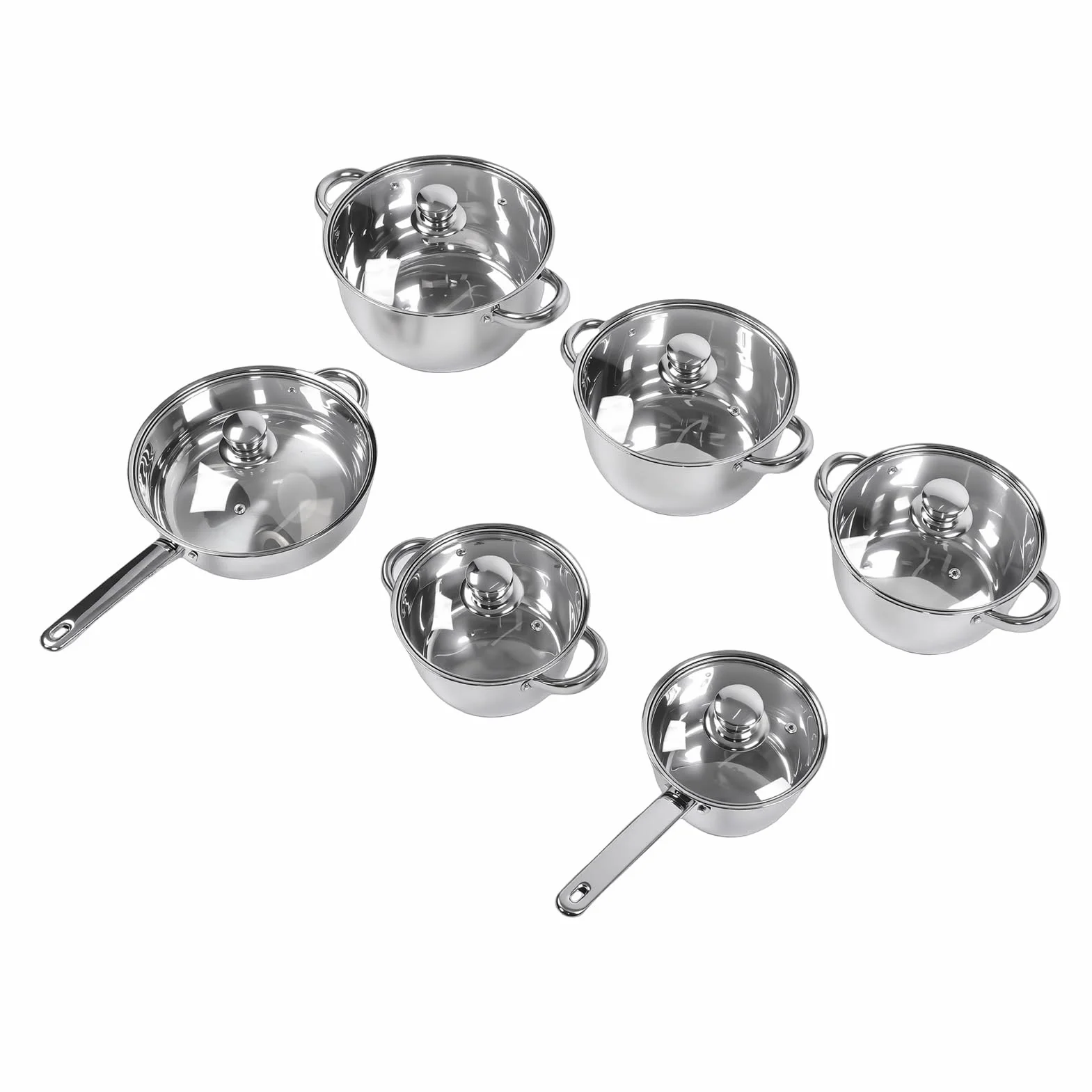 SUNGOOYUE Juego de Utensilios de Cocina de Acero Inoxidable, Juego de Ollas y Sartenes de 15 Piezas con Tapas de Vidrio, Agarre Antideslizante, a Prueba de Altas Temperaturas, Multifuncional para