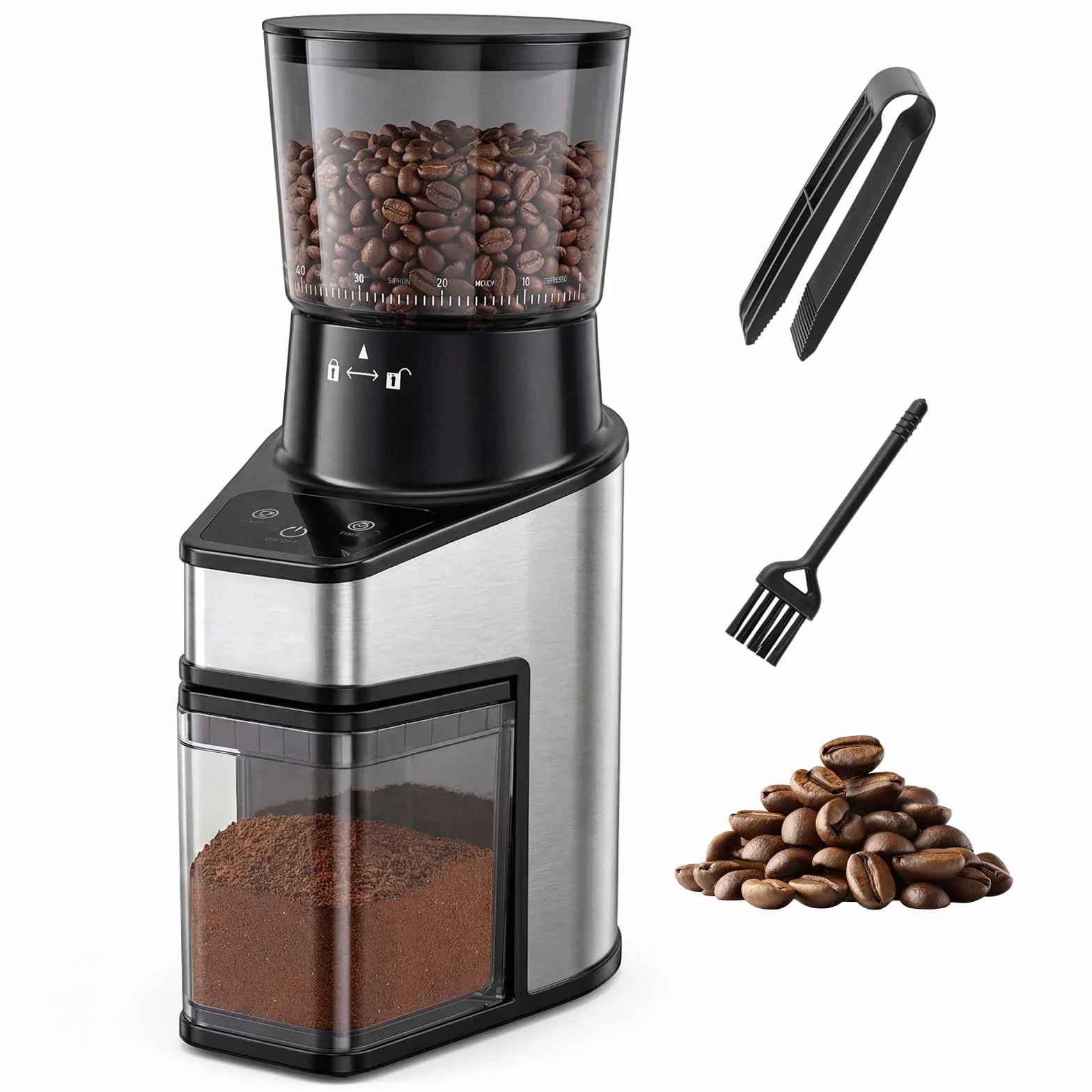 LIFEZEAL Molinillo de café eléctrico con cono, 60 niveles, 1-8 tazas, molinillo eléctrico de 150 W con tolva de 250 g, antiestático, silencioso, para expreso, goteo y prensa francesa, para casa y