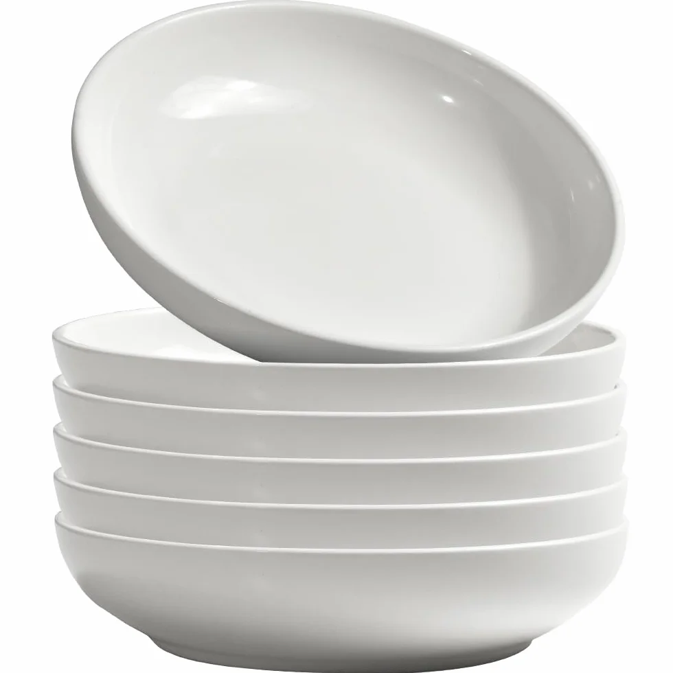 homEdge Cuencos para pasta, cuencos de porcelana de 30 onzas para ensalada, sopa, espaguetis, pasta, juego de 6, color blanco