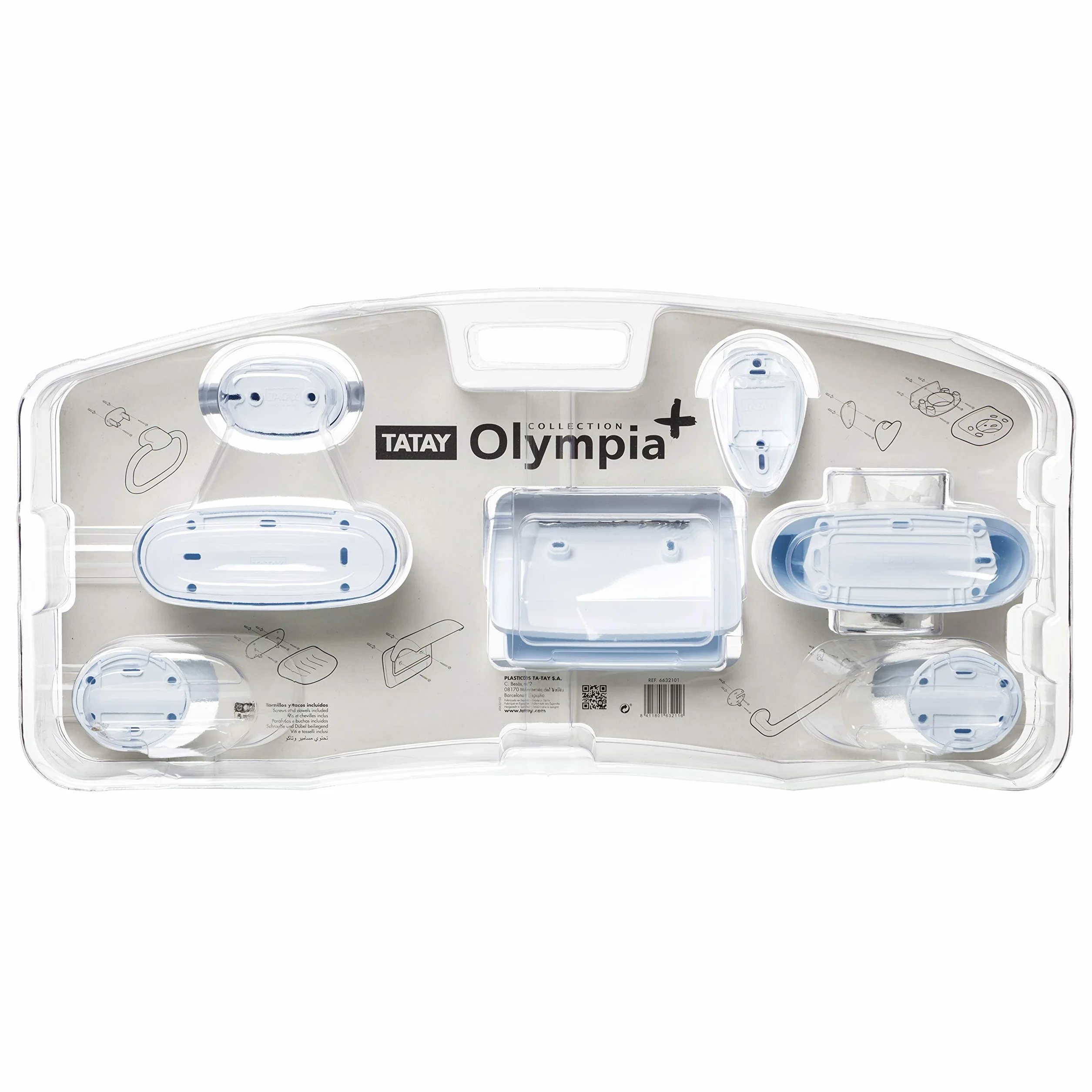 TATAY Set de Accesorios de Baño Olympia Estuche Baño con 6 Piezas | Set Accesorios Baño | Medidas 62x13x30 cm | Estuche Baño con 6 Piezas | Diseño Funcional y Práctico, Blanco