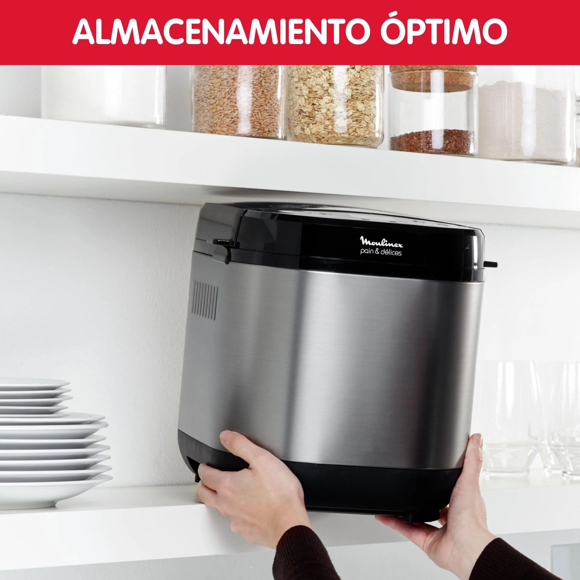 Moulinex Pain & Délices, Panificadora 1 kg, función yogur, pan sin gluten, pan casero, 20 programas automáticos, temporizador de 15h, función mantenimiento de 1h, libro de recetas incluido, OW240E30