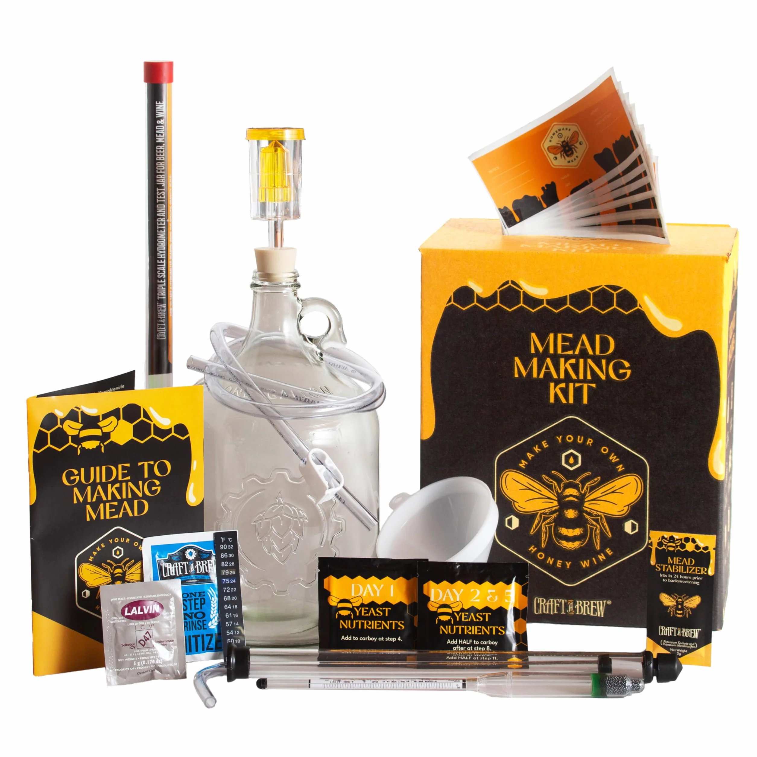 Craft A Brew - Kit de preparación de hidromiel de lujo - Juego de iniciación de cerveza casera de 1 galón con herramientas de endulzamiento y embotellado - Kit de elaboración de hidromiel para