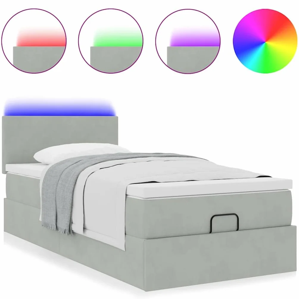 Cama otomana de 80 x 200 cm de terciopelo con colchón LED y espacio de almacenamiento, altura ajustable para jóvenes e invitados dormitorio
