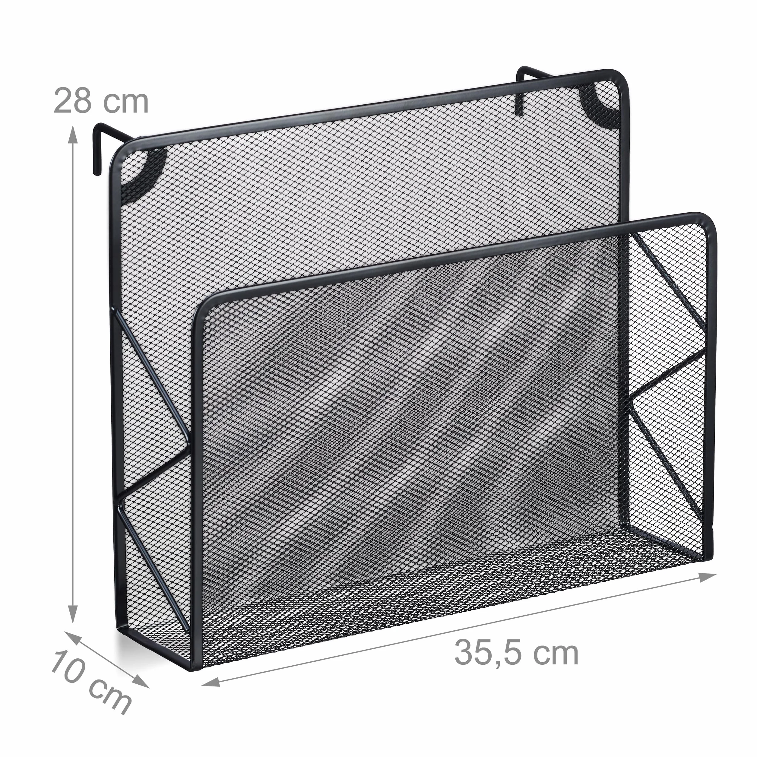 Relaxdays Revistero de Pared 28x35,5x10 cm Metal Negro Organizador Periódicos