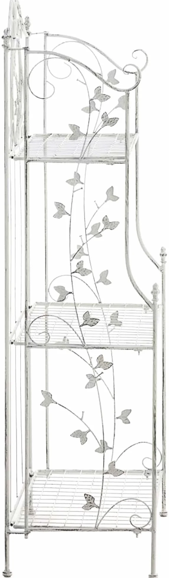 CLP Estanteria de pie Plegable Reus, Estante Escalonado Estilo Rustico, estanteria para Plantas de Metal, compacta para Interior y Exterior, Color:Blanco Envejecido