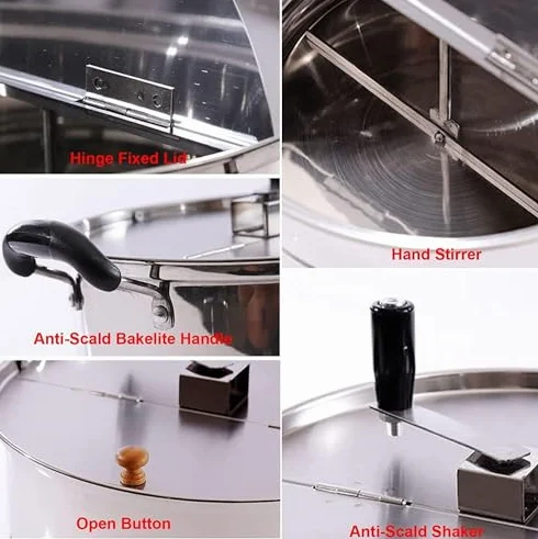 Máquina de palomitas de maíz de acero inoxidable, olla de gas antiadherente comercial para palomitas de maíz fáciles de reventar a mano