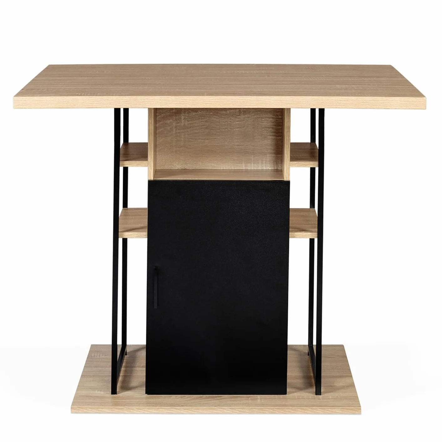 IDMarket – Isla central UGO de 110 cm en madera negra y imitación de haya con contenedores de diseño industrial