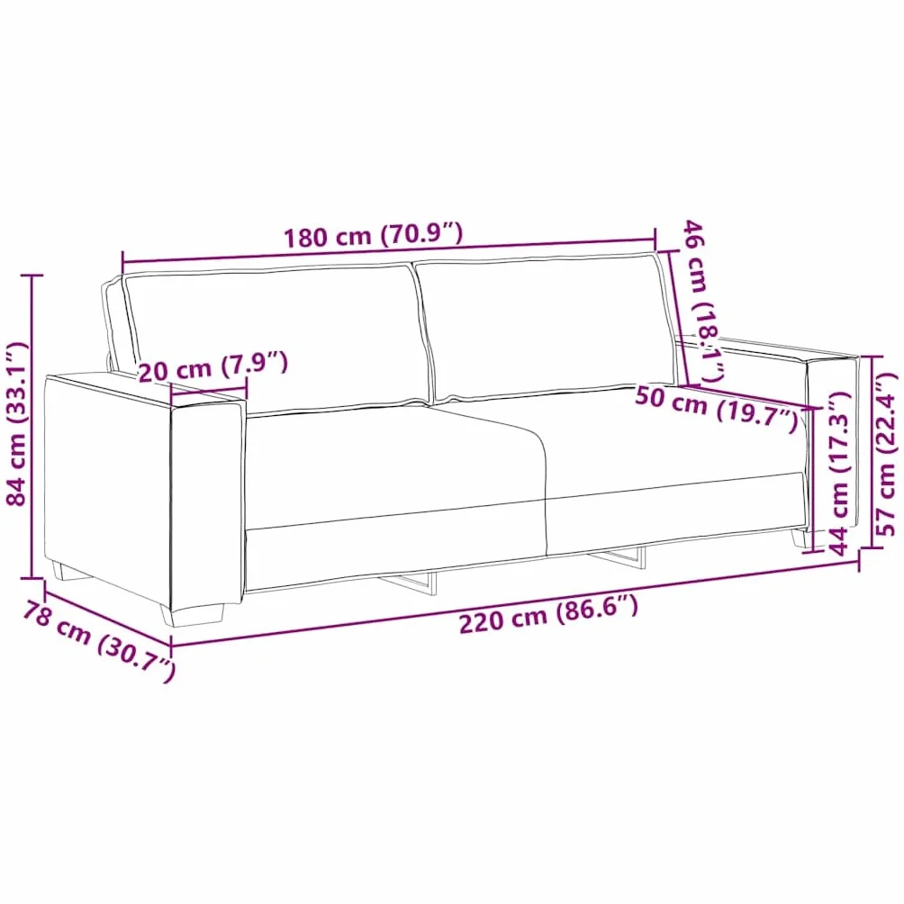 Sofá de 3 plazas Terciopelo Gris Claro 220x78x84 cm
