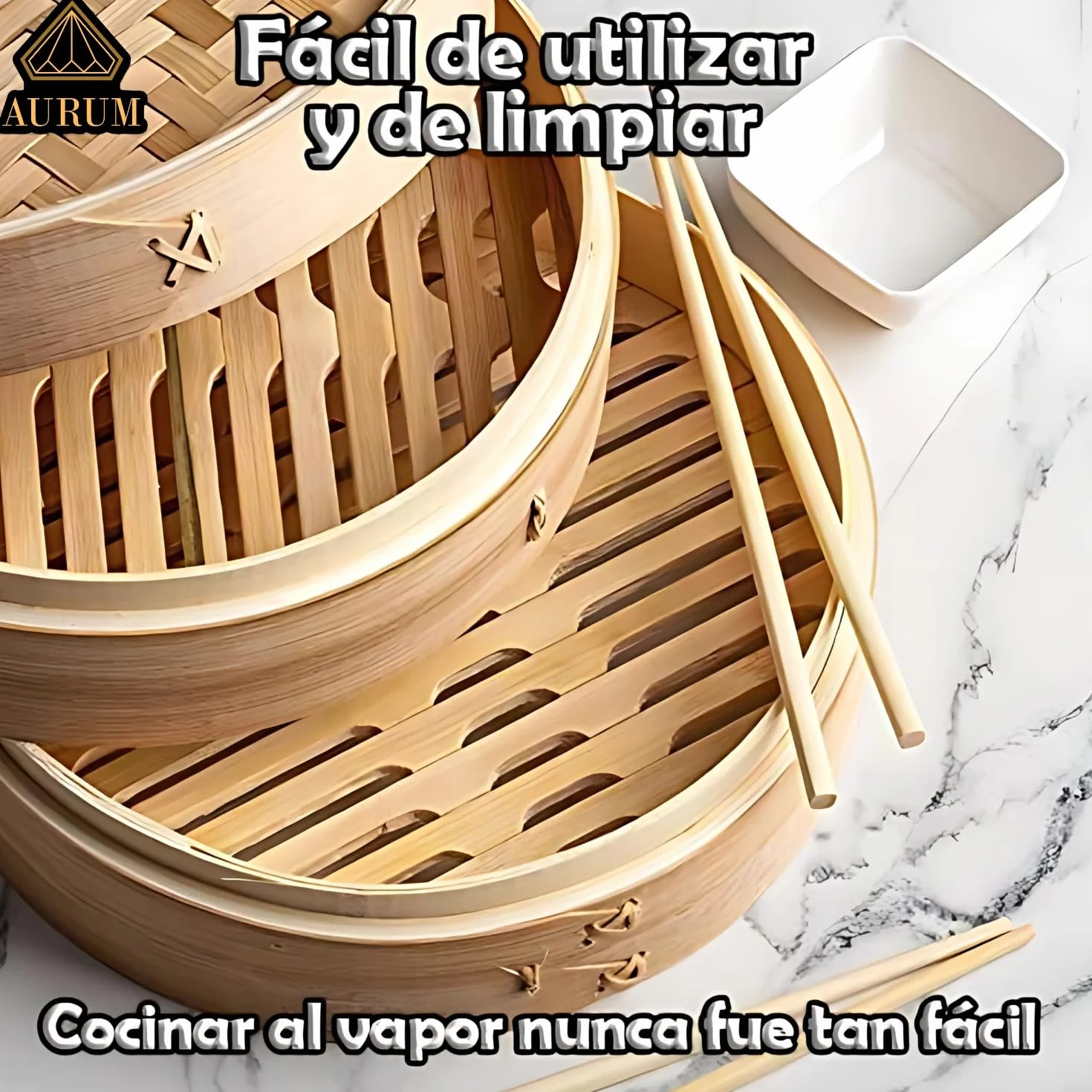 Aurum Vaporera de Bambú 2 Niveles 20 cm 25 cm Incluye Accesorios Cocinar Vapor