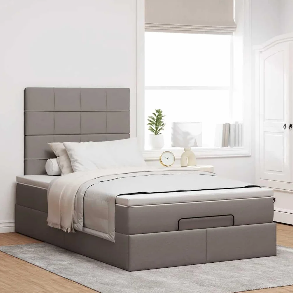 Cama otomana de 120 x 200 cm con muelles ensacados colchón LED espacio de almacenamiento cama de tela pardo hidráulica elevador para jóvenes y habitaciones de invitados