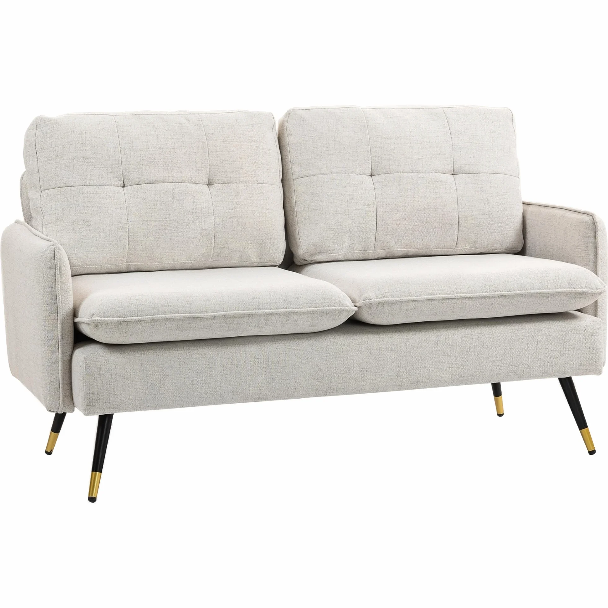 HOMCOM Sofá de 2 Plazas Tapizado en Lino Sofá de Salón 139 cm con Cojines Reposabrazos y Patas de Acero para Dormitorio Oficina Carga 240 kg Crema