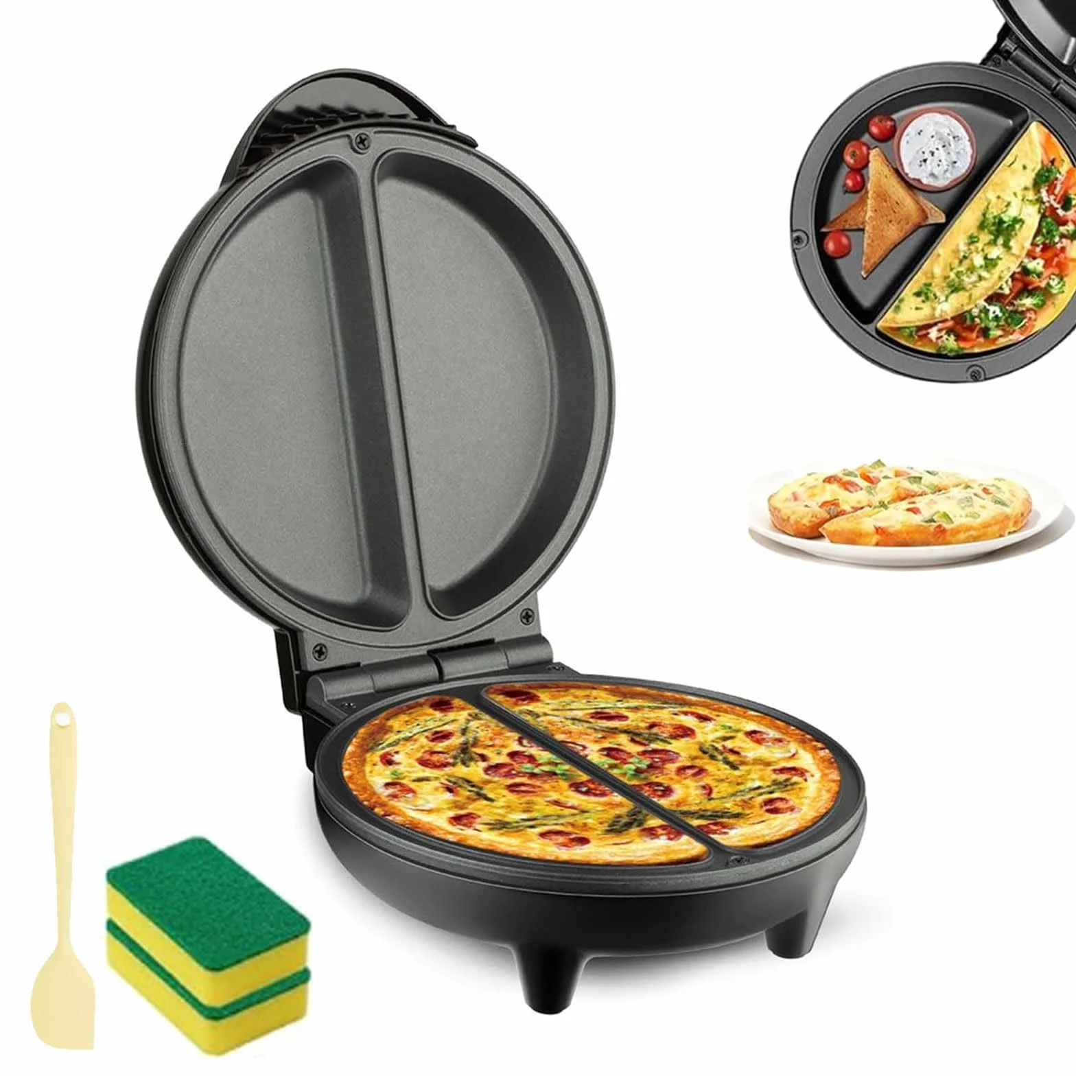 Máquina eléctrica de tortillas, plancha antiadherente de doble zona con placas profundas, tortilla doble abatible y máquina para hacer panqueques para cocinar en casa