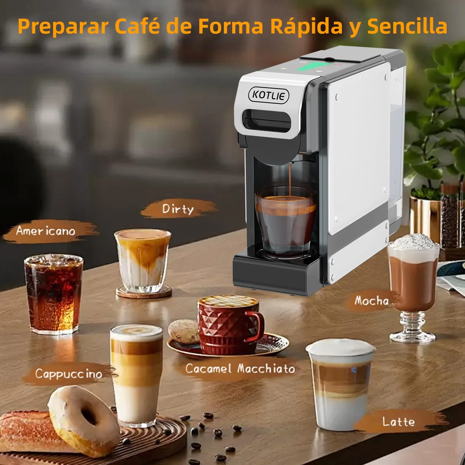 4 en 1 Máquina de Café en Cápsulas 19BAR para Lavazza MIO/Nespresso Original/Dolce Gusto cápsulas y Café Molido, Máquinas Automáticas de Café Espresso en Cápsulas Pequeñas, 1L, 1450 W (BLACK-ES) | 4 en 1 para cápsulas y polvos NES originales, DG*/Mio, 7 c