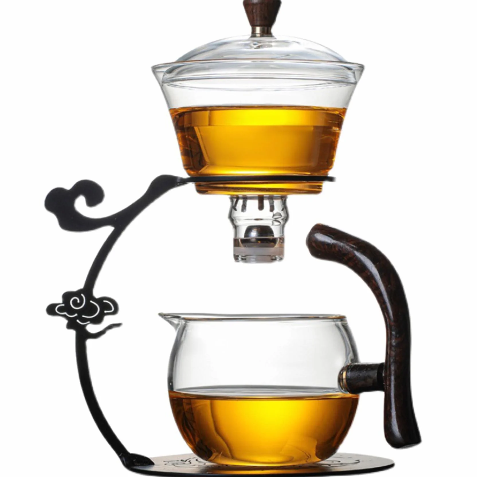 Tetera de vidrio semi automático, tetera magnética resistente al calor con filtro de acero inoxidable y mango anti-escaladrado, juego de té semiautomático de Kungfu.