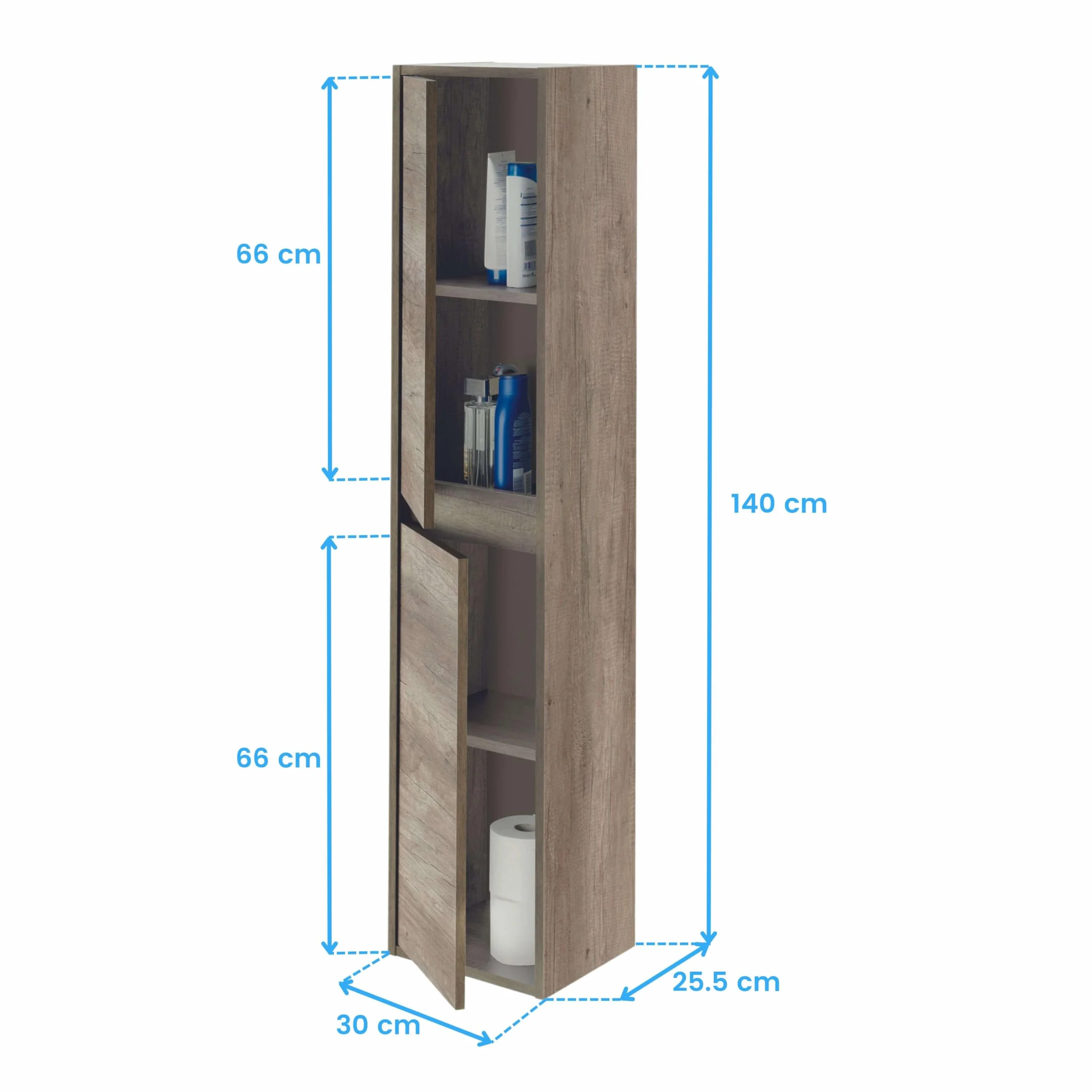 ARKITMOBEL Columna de Baño Suspendida 2 Puertas, 140x30x25,5 (AltoxAnchoxFondo-en cm), Color Nordik, Mueble de Baño, Modelo Dakota