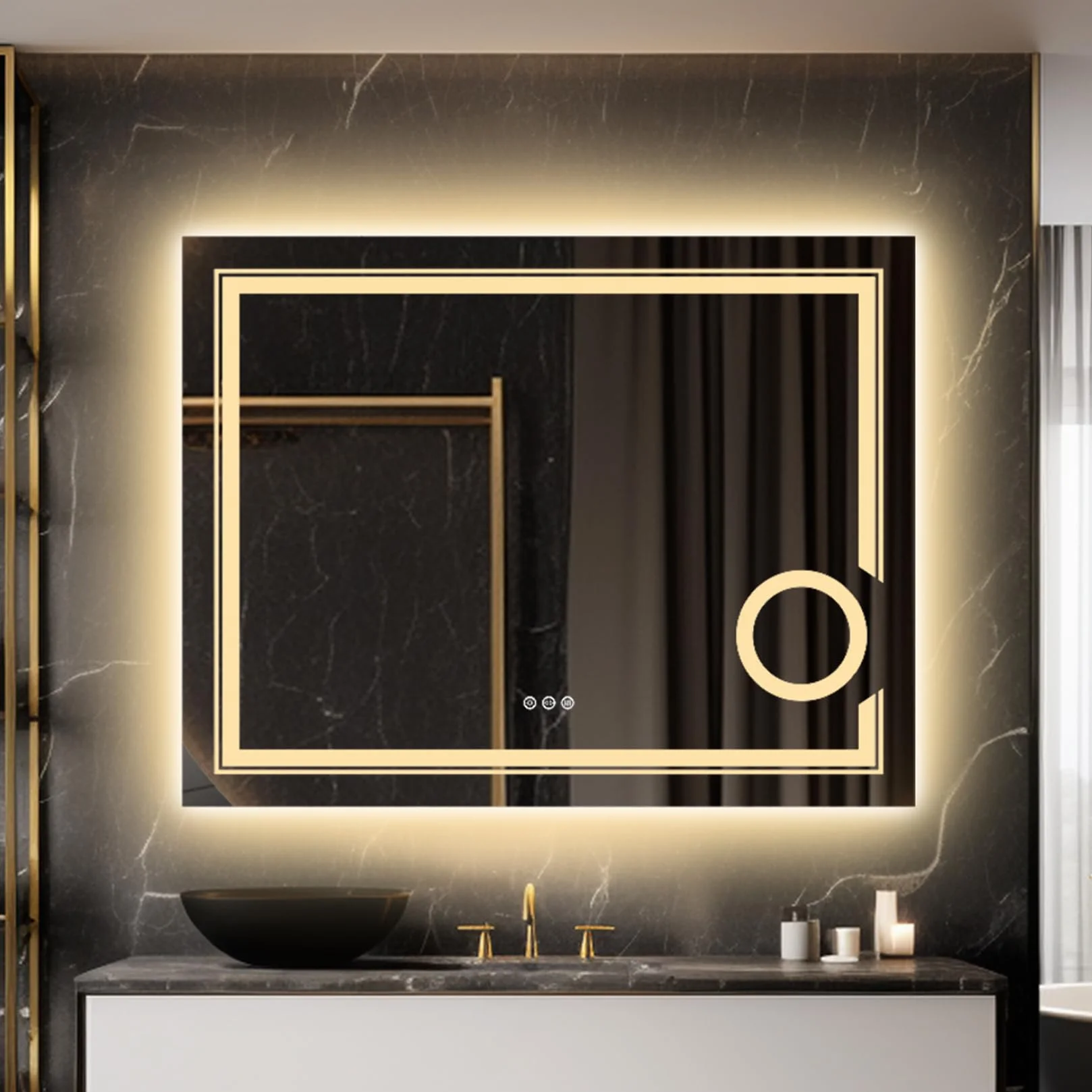 LUVODI Espejo de Baño Pared 70 x 90 cm con 3X Aumento Luz LED Frontal y Retroiluminado Espejo Baño Moderno con Interruptor Táctil Función Antivaho Memoria, IP56, CRI>97,CE, para Lavavo Tocador