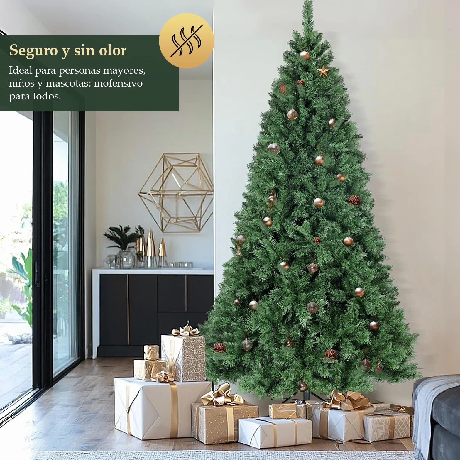 SALCAR Arbol de Navidad Artificial 210 cm, Árbol de Navidad con Guantes y 868 Puntas de Rama Soporte de Metal, Montaje Rápido, Ignífugo, Abeto