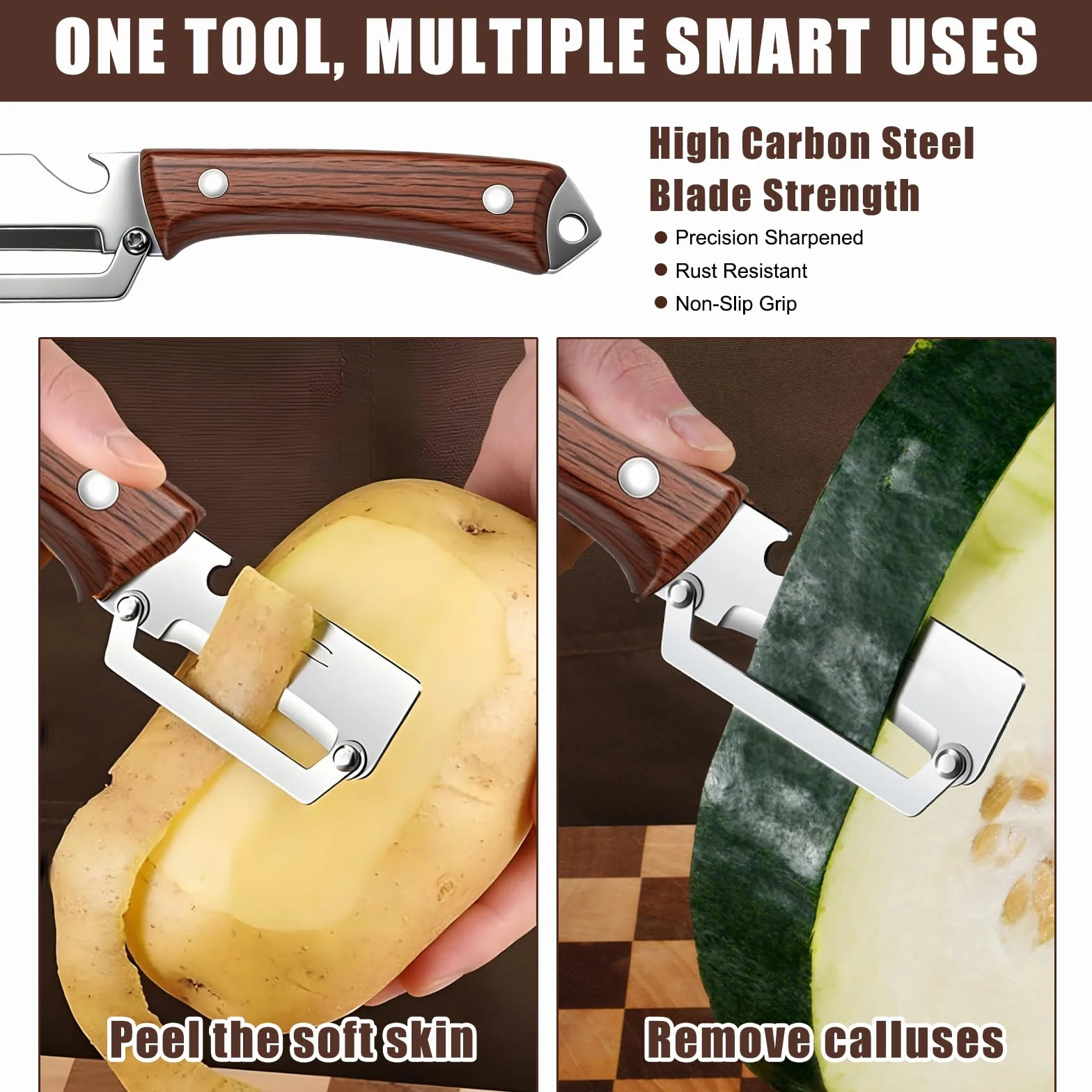 Pelador Multifuncional 3 Piezas, Pelador 2 En 1 De Acero Inoxidable Para Frutas Y Verduras