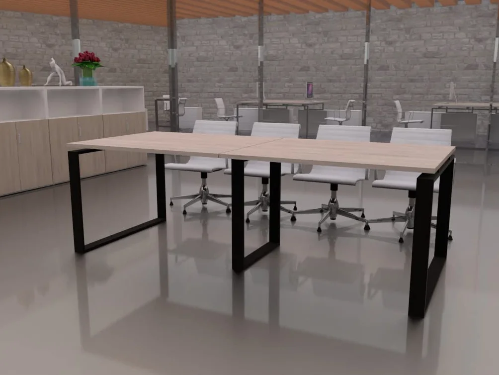 Mesa de 240x100 con Estructura metálica Marco Cerrado Negro y Tablero melaminado Ideal para Sala de Juntas, reuniones, conferencias (Roble)