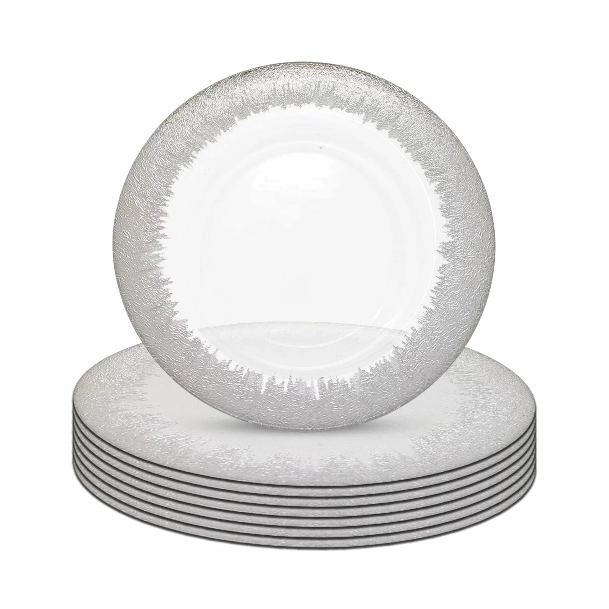 Platos de carga decorativos para fiestas, platos de vidrio con ribete plateado para decoración de mesa de comedor, bodas, cumpleaños, fiestas, vajilla, eventos de catering, 33 cm, 6 unidades