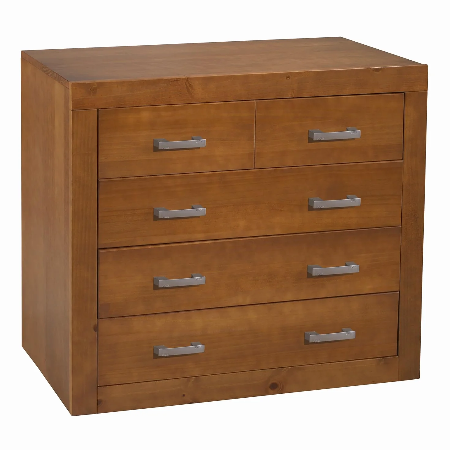 Cómoda Dormitorio con Cajones – Madera de Pino Macizo, Serie Kalpe Acabado Cerezo, Cajonera Auxiliar Robusta para Dormitorio 80x95x40 cm