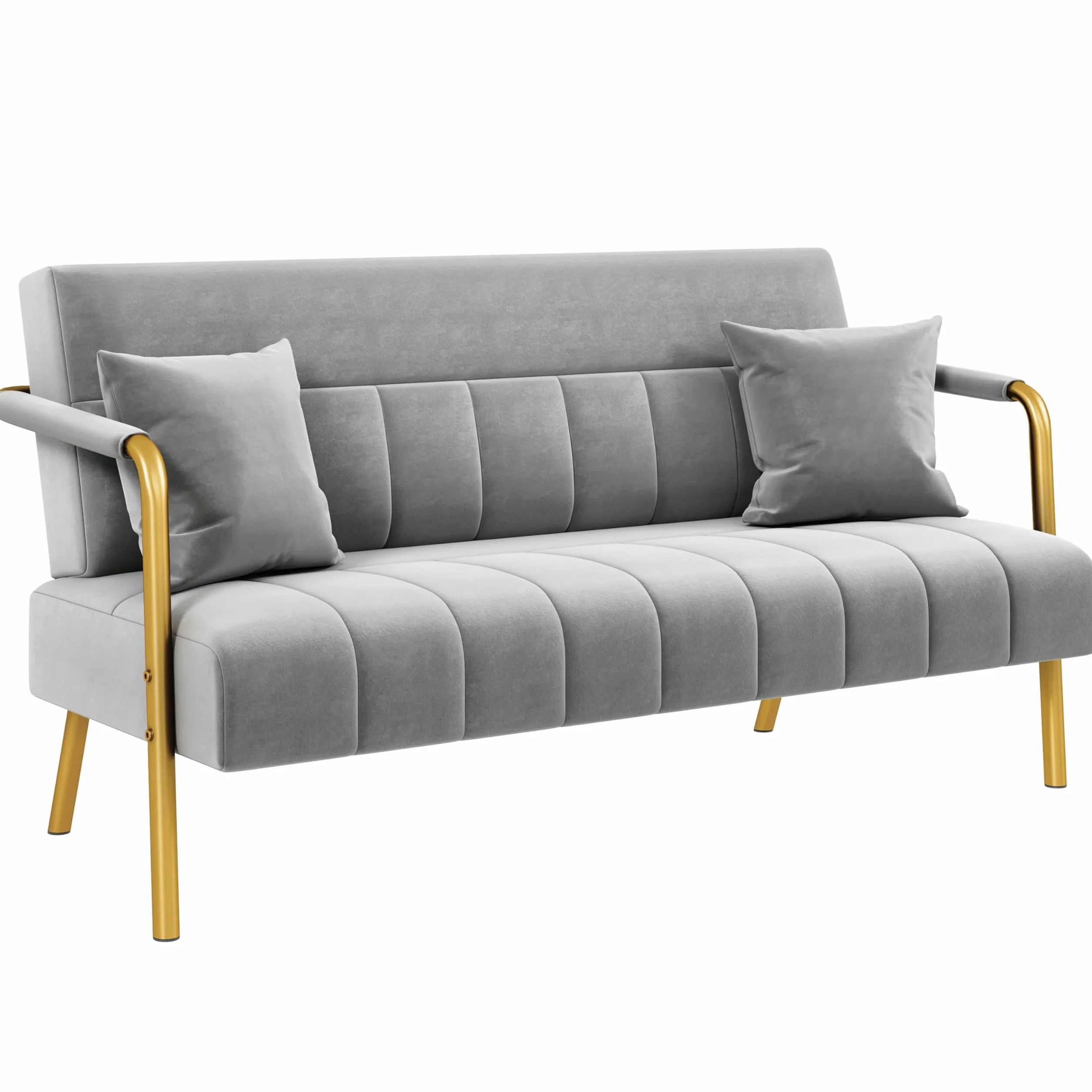 Yaheetech Sofá de 2 Plazas con Reposabrazos, Sofá de Tela de Terciopelo con Cojines Muy Cómodos, Soporta 272kg, para Salón, Dormitorof o Apartamento Pequeño, Gris Claro
