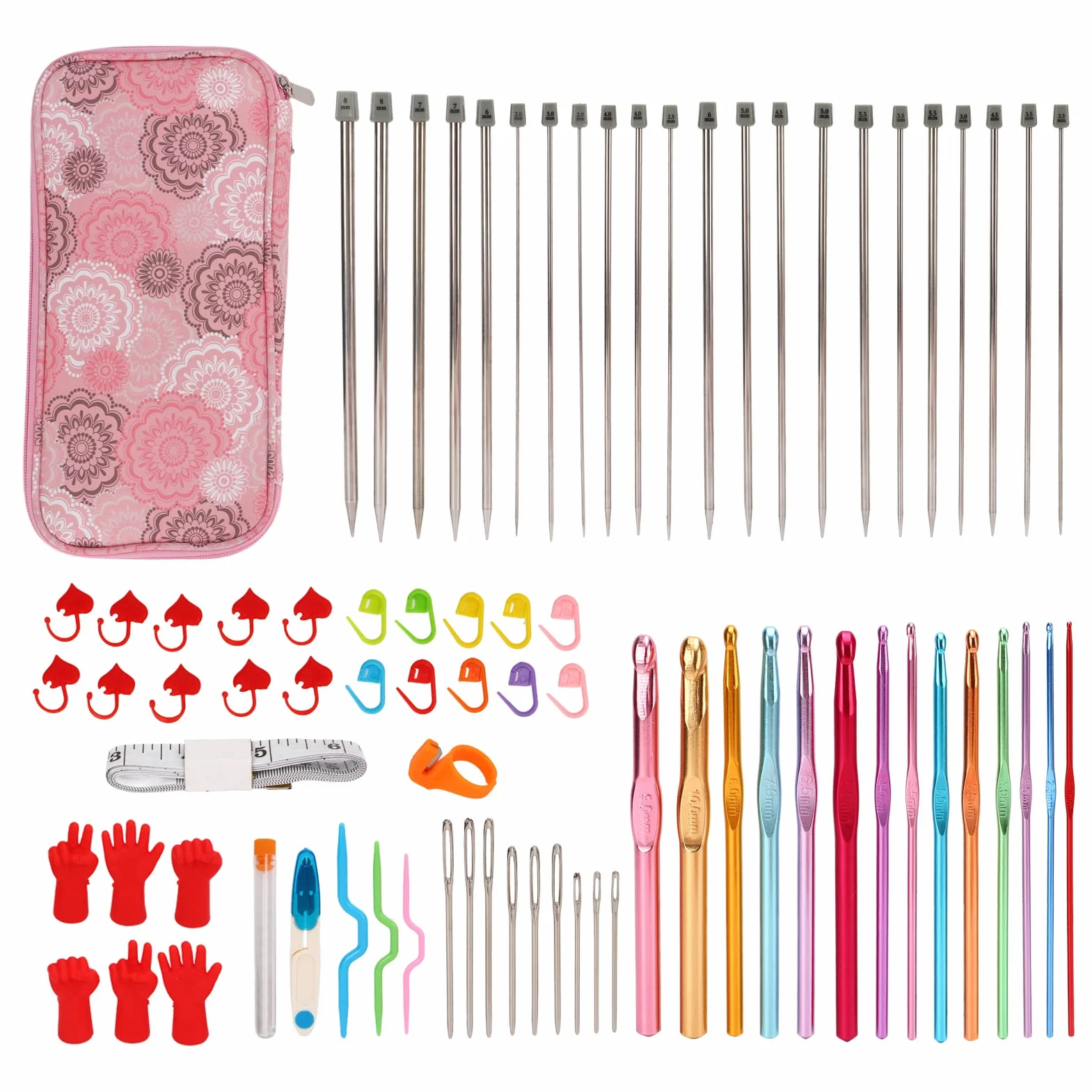 Vomeko Juego de Agujas de Ganchillo, Kit de Agujas de Ganchillo con Estuche de Almacenamiento, Herramientas de Arte para Manualidades para Tejer a Mano, Herramientas de Costura,