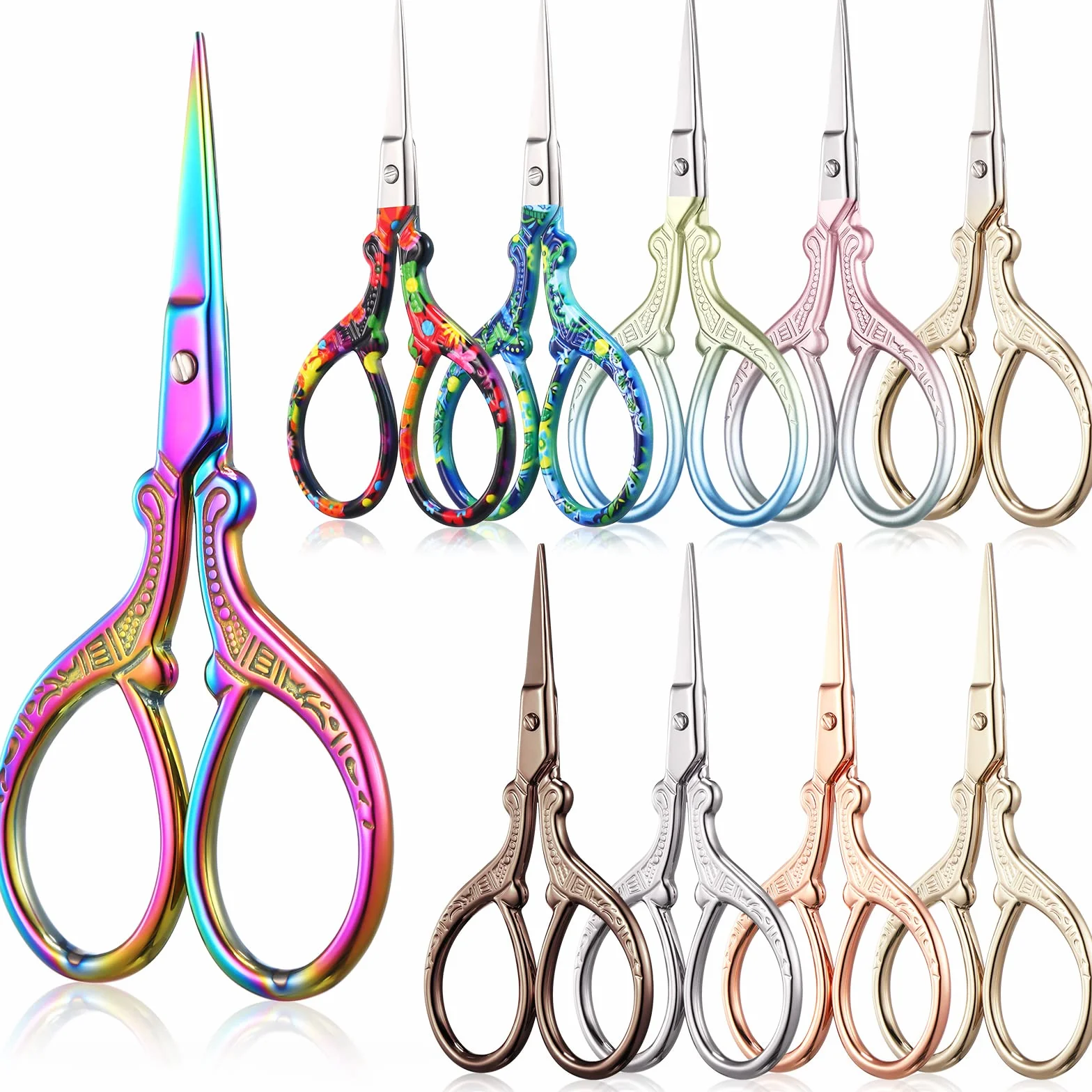 Tijeras de bordado de acero inoxidable de 3.6 pulgadas, tijeras de costura pequeñas, tijeras de punto de cruz, tijeras doradas, herramienta de costura impresa con flores, herramienta de costura para